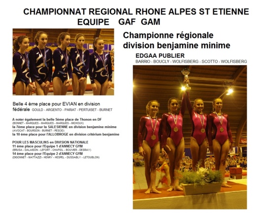 Palmarès et photos Championnat Régional Equipe Gymnastique Artistique St Etienne