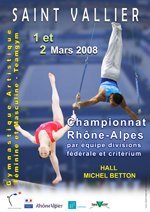 Resultats Championnat régional gymnastique artistique GAF et GAM à St Vallier - 1 et 2 Mars 2008 
